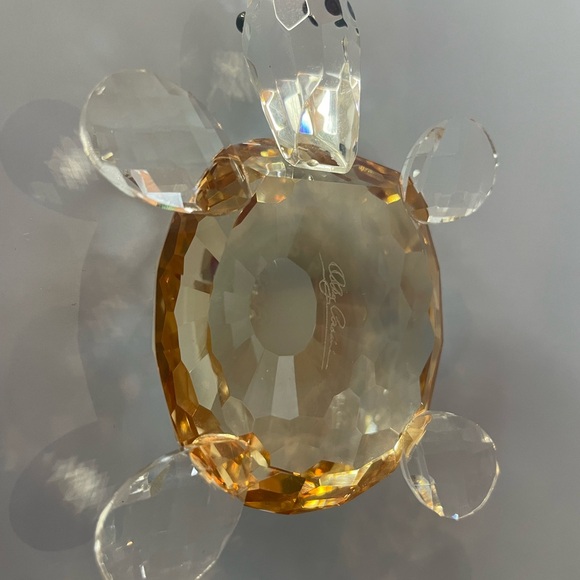 Oleg Cassini Signed 3" Pale Amber Faceted Crystal Art Glass Turtle Figurine - Picture 7 of 10